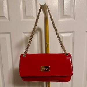 Michael Kors Red Patent Leather Shoulder Bag with Gold Chain